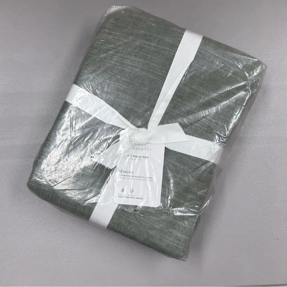 Pottery Barn Emery Linen Blackout Curtain Loden Green Window Panel Drape NWT